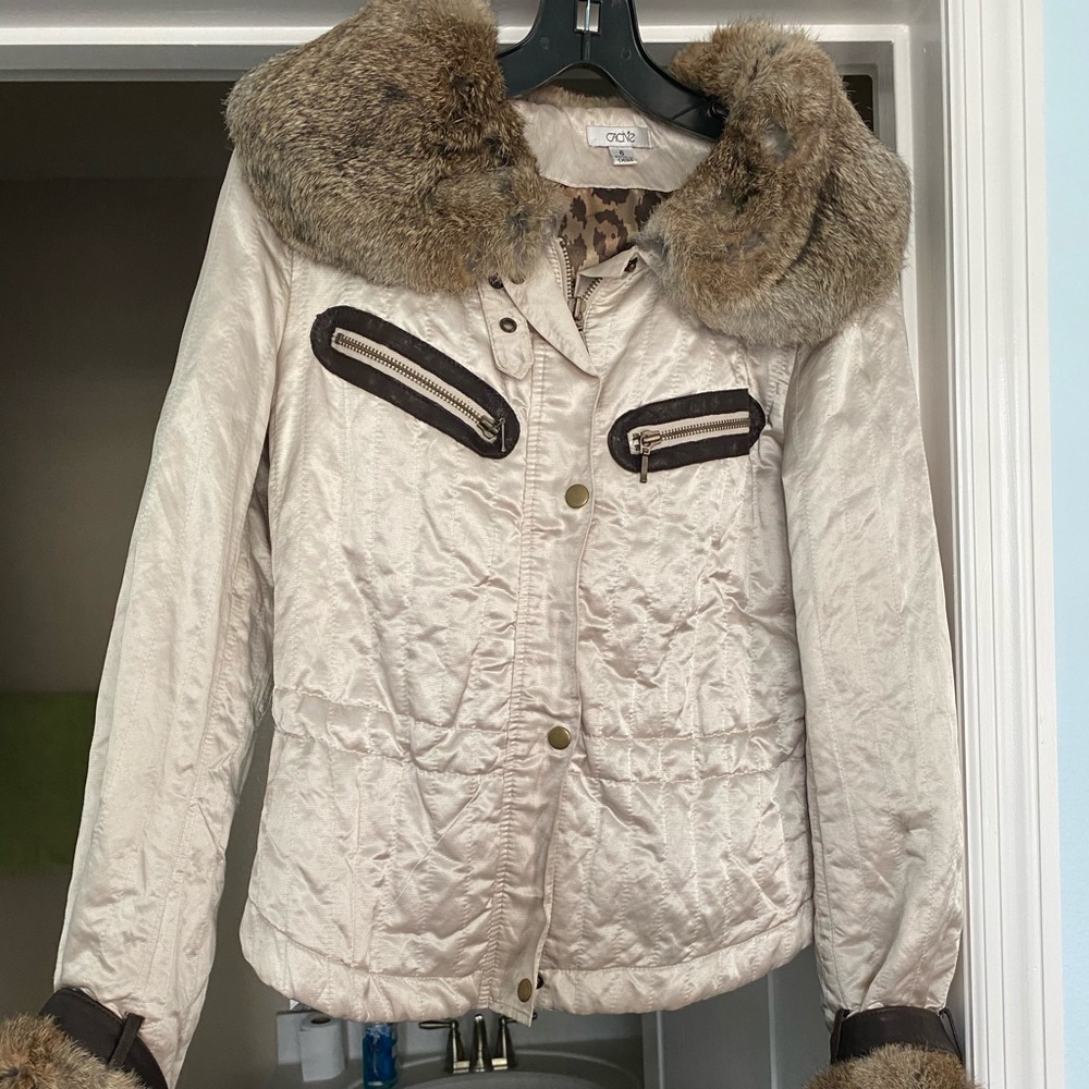 Beautiful Cache jacket with Fur and Leather Trim